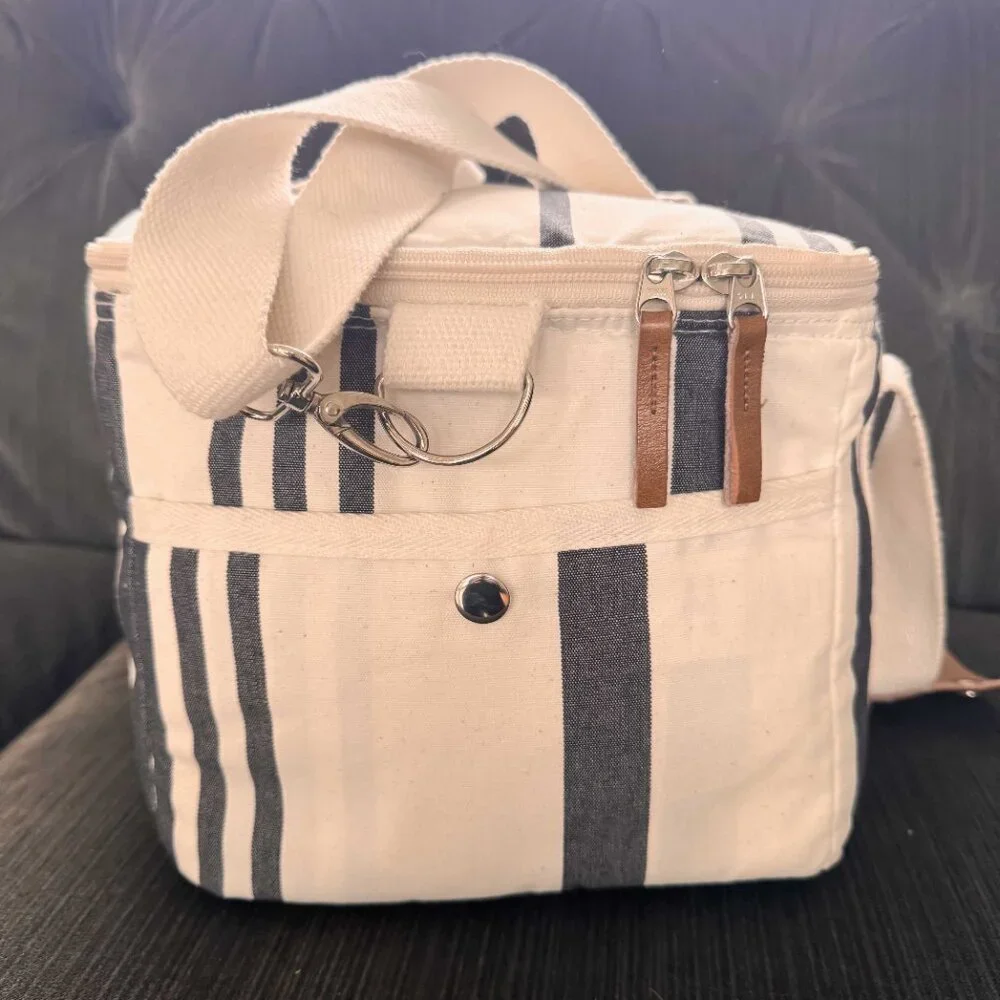 Business & Pleasure Co. Premium Cooler Bag Navy/Black Stripe with yellow floral - Picture 5 of 7